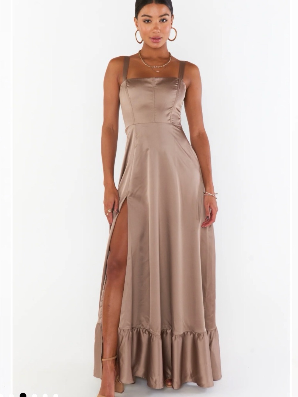 Satin Maxi Dress with Side Slit - Taupe/Dune Show Me Your Mumu